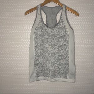 Fabletics grey seamless floral stretchy full length tank top size L